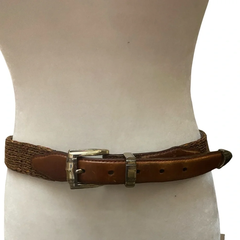 Vintage Mens Multi Color Braided Leather Belt With Silver Buckle